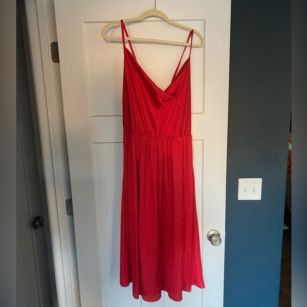 Red satin ModCloth dress w/ adjustable straps size XL with stretch defined waist